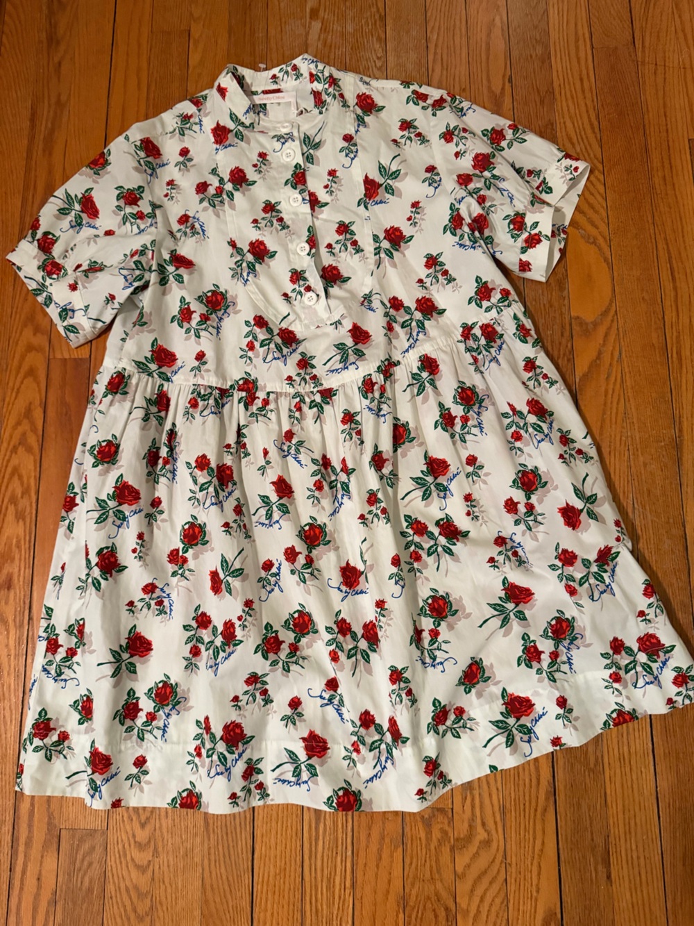 See by Chloe women’s Floral Button-Front Dress - White with Red Roses NWT - Picture 5 of 6